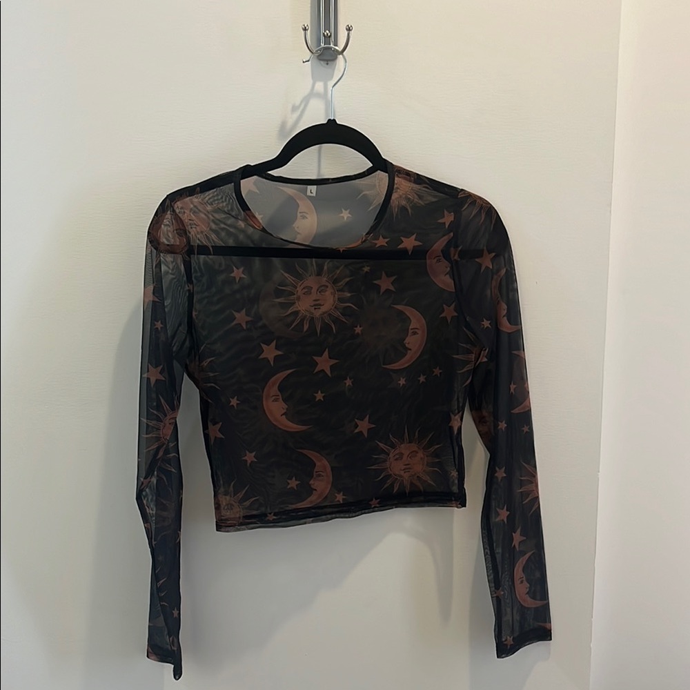 Sheer Black Celestial Print Top